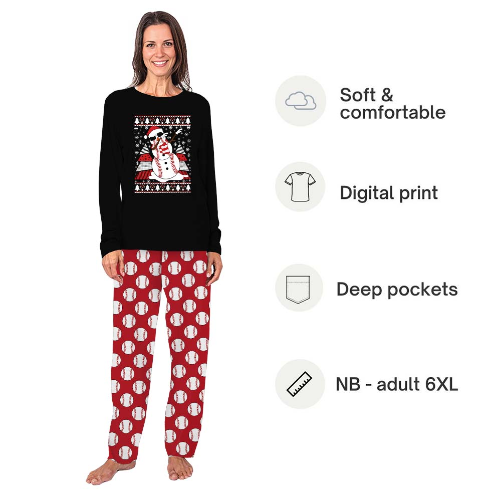 Dope Baseball Snowman Matching Christmas Pjs Plus Size 8